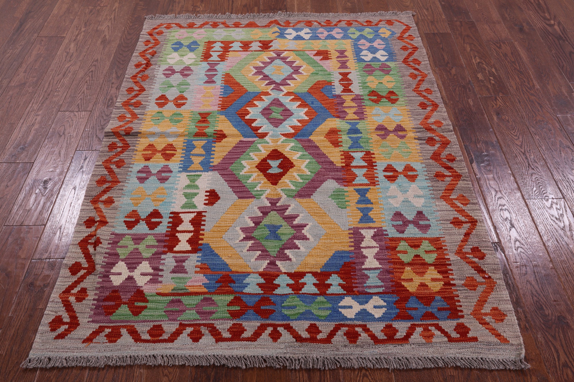 Reversible Kilim Flat Weave Wool On Wool Rug - 4' 3" X 5' 8" - Golden Nile