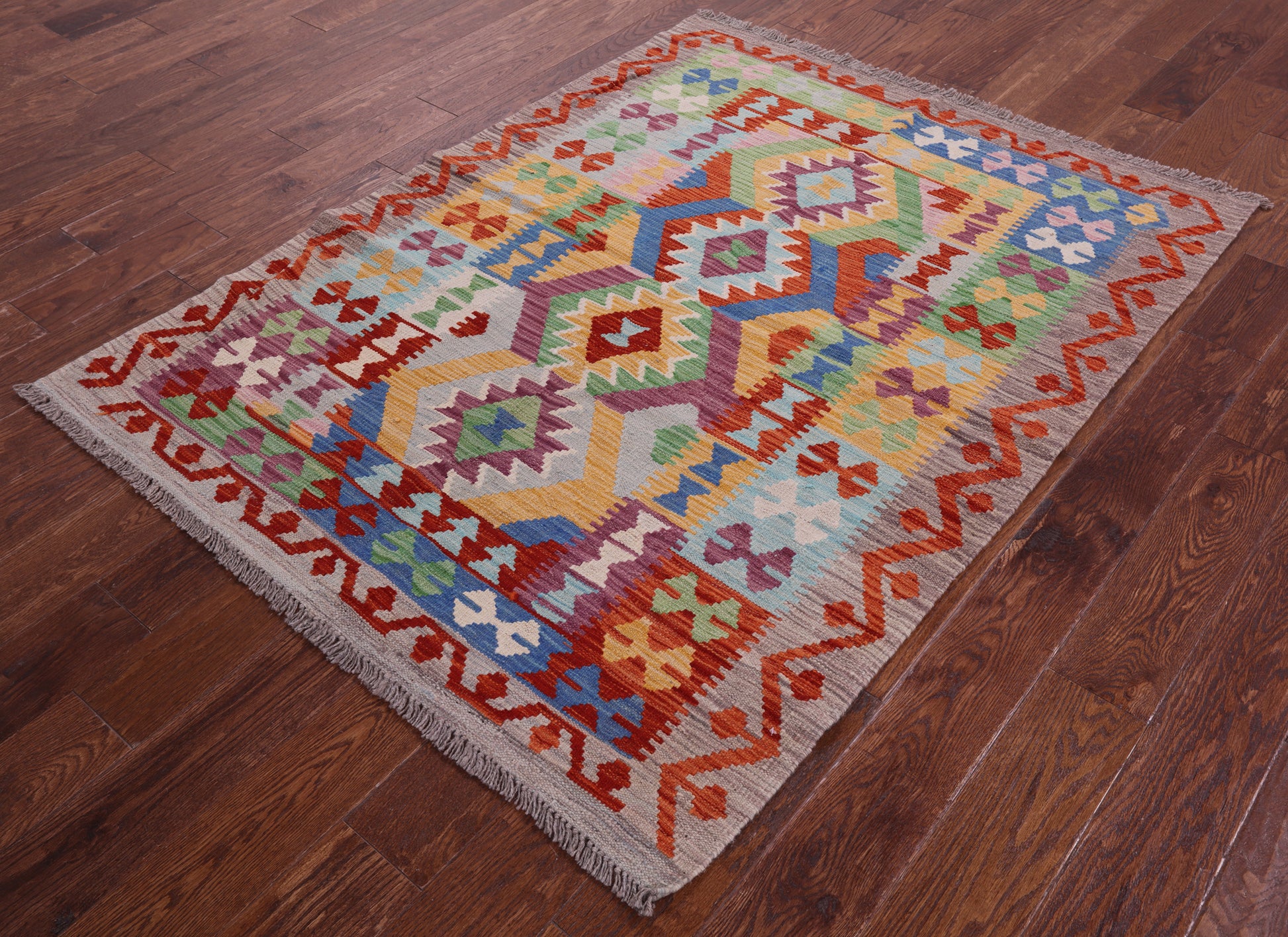 Reversible Kilim Flat Weave Wool On Wool Rug - 4' 3" X 5' 8" - Golden Nile