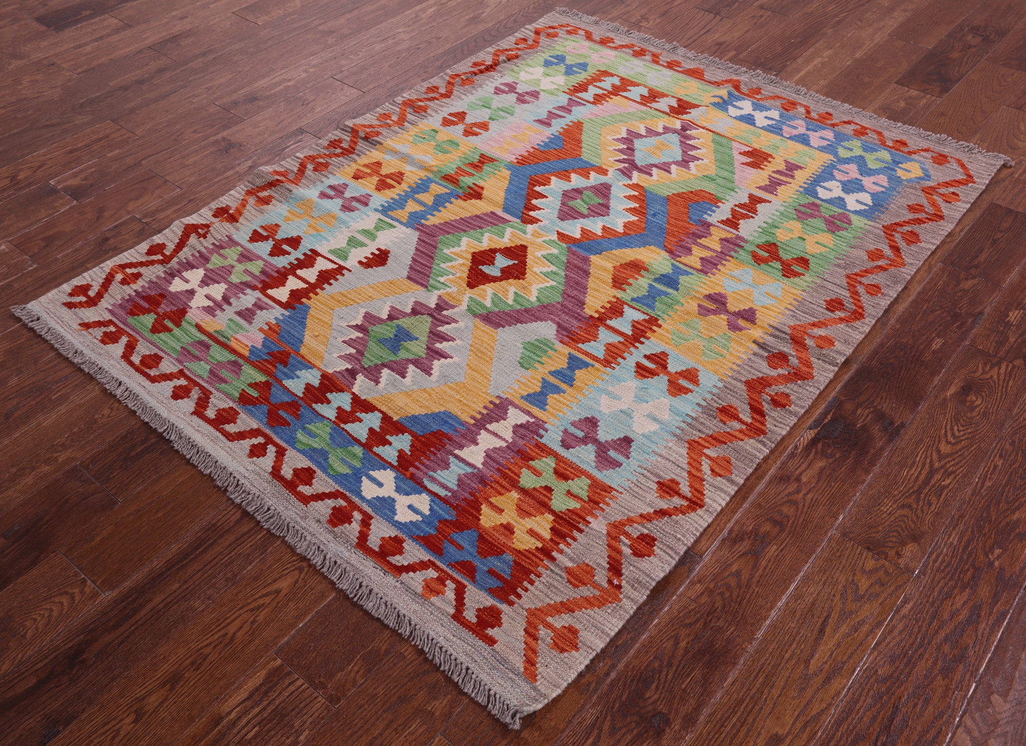 Reversible Kilim Flat Weave Wool On Wool Rug - 4' 3" X 5' 8" - Golden Nile
