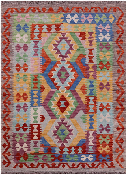 Reversible Kilim Flat Weave Wool On Wool Rug - 4' 3" X 5' 8" - Golden Nile