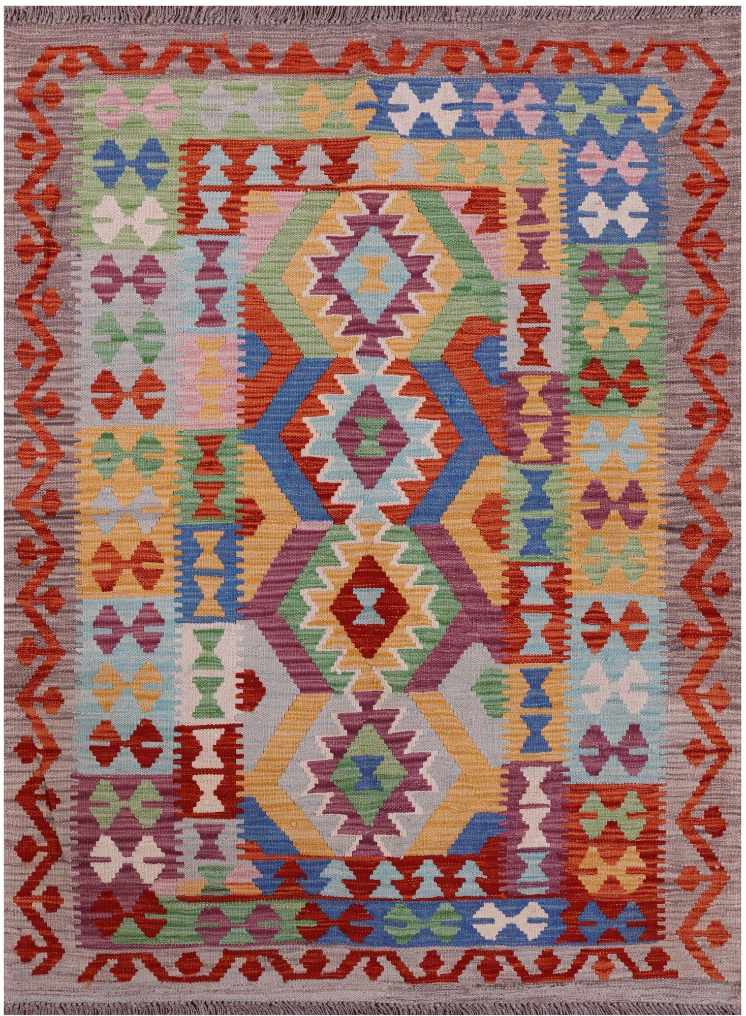 Reversible Kilim Flat Weave Wool On Wool Rug - 4' 3" X 5' 8" - Golden Nile