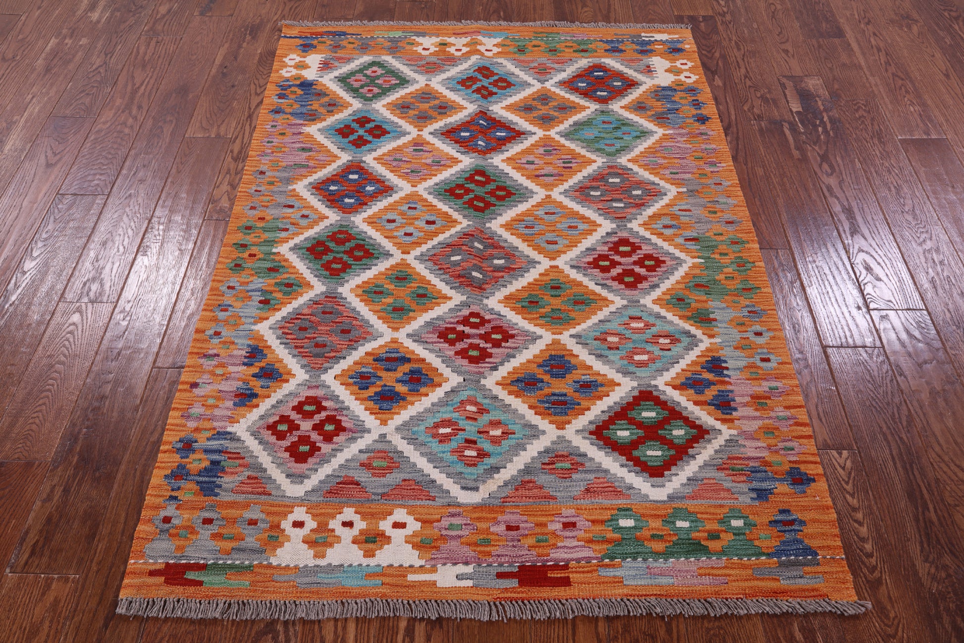 Reversible Kilim Flat Weave Wool On Wool Rug - 4' 1" X 5' 10" - Golden Nile