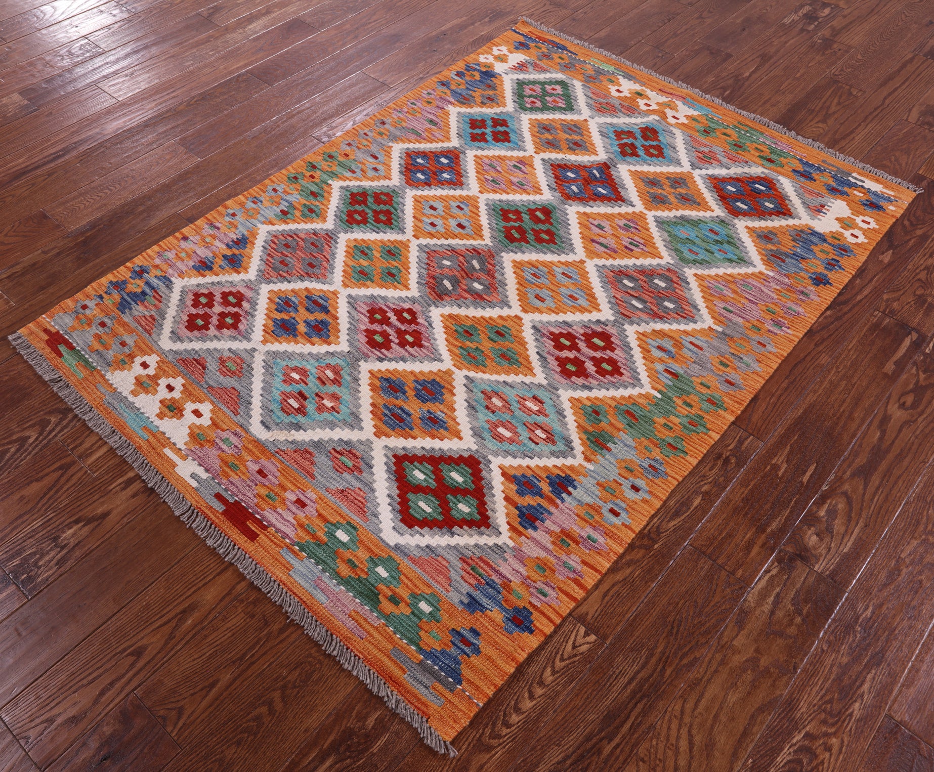 Reversible Kilim Flat Weave Wool On Wool Rug - 4' 1" X 5' 10" - Golden Nile