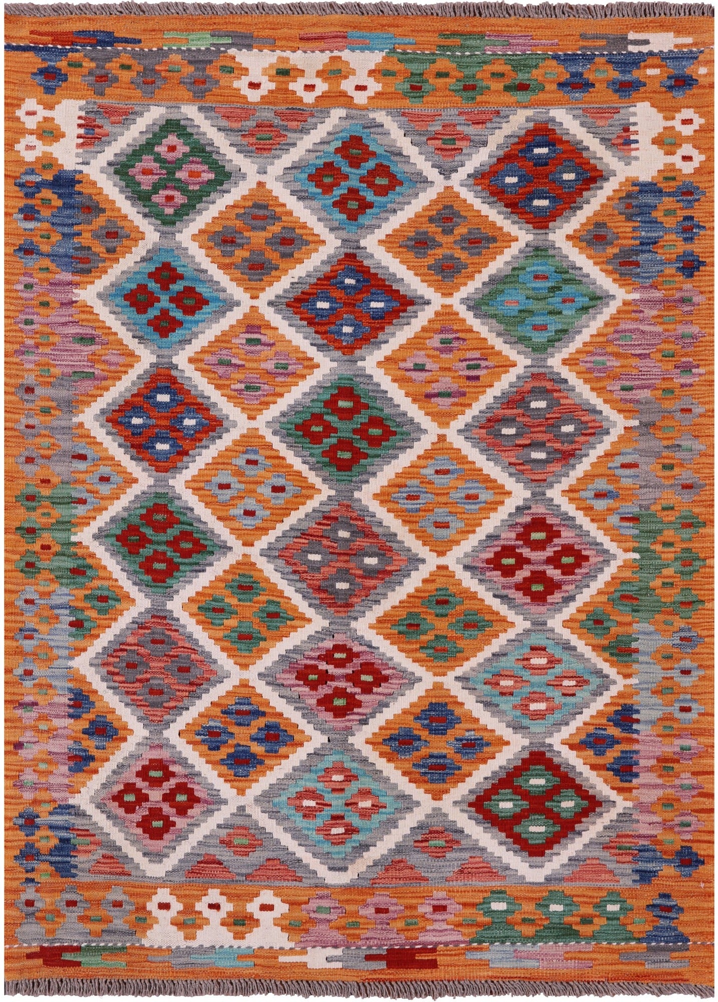 Reversible Kilim Flat Weave Wool On Wool Rug - 4' 1" X 5' 10" - Golden Nile