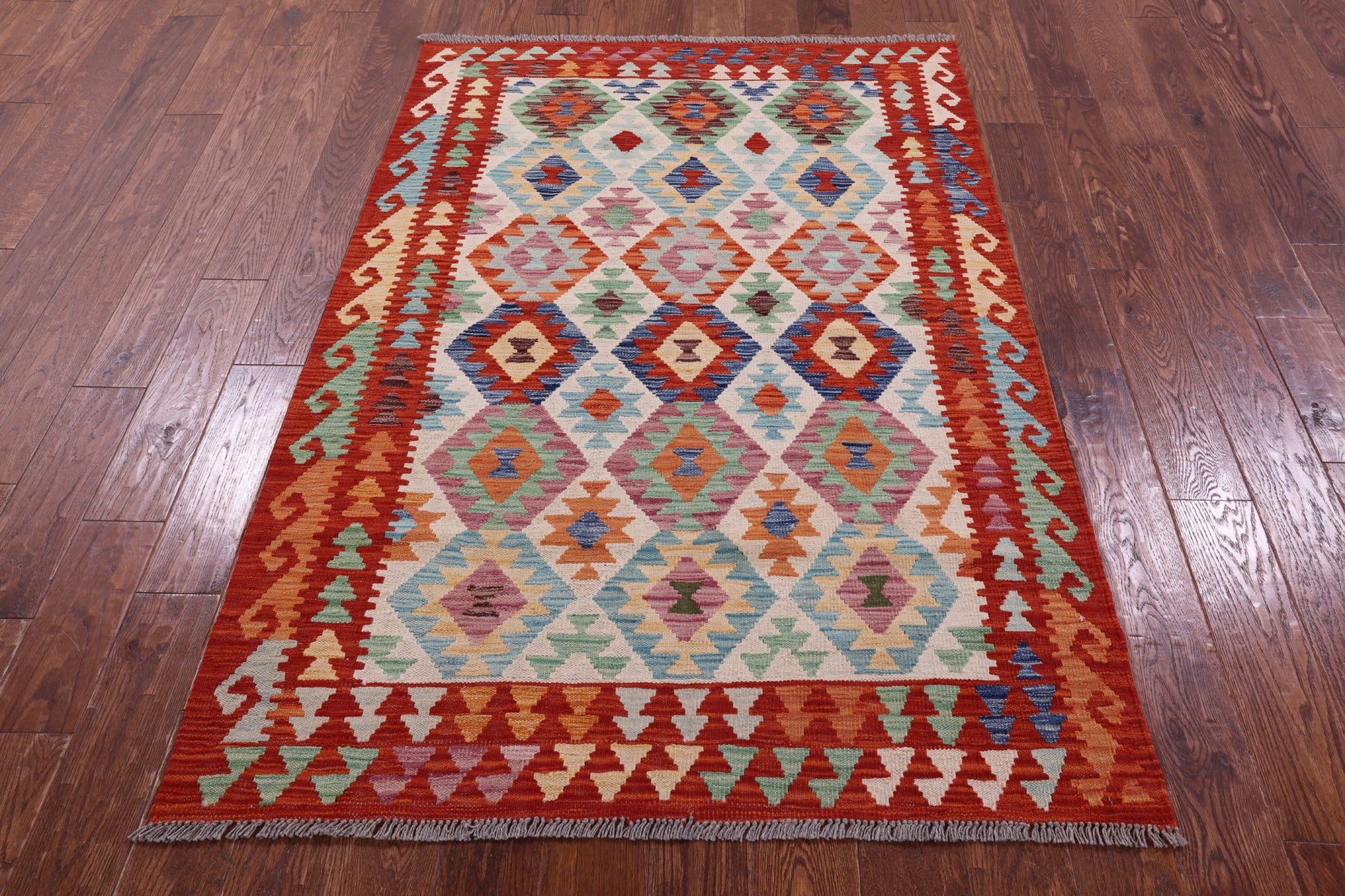 Reversible Kilim Flat Weave Wool On Wool Rug - 4' 1" X 6' 2" - Golden Nile