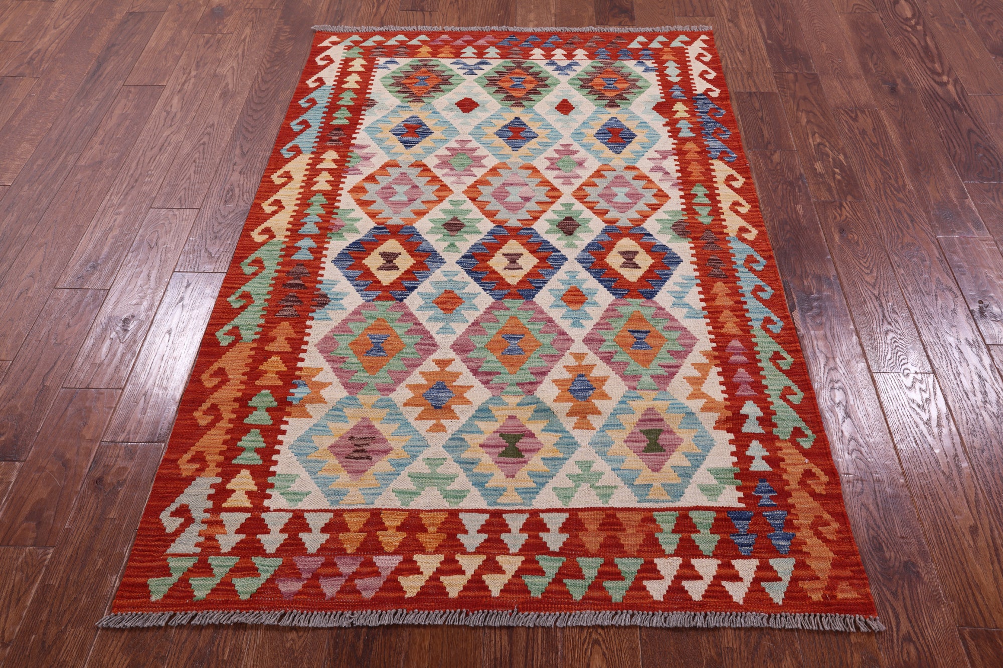 Reversible Kilim Flat Weave Wool On Wool Rug - 4' 1" X 6' 2" - Golden Nile