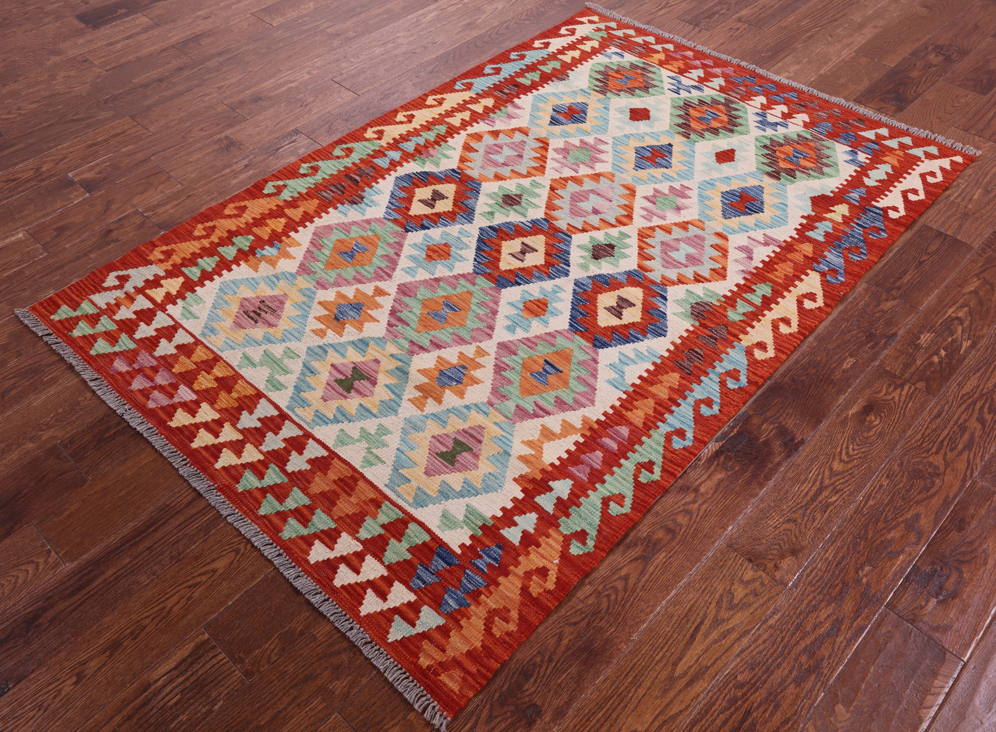 Reversible Kilim Flat Weave Wool On Wool Rug - 4' 1" X 6' 2" - Golden Nile