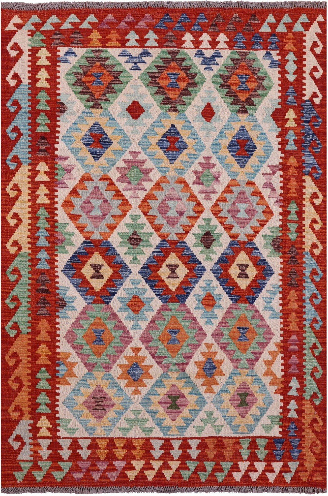 Reversible Kilim Flat Weave Wool On Wool Rug - 4' 1" X 6' 2" - Golden Nile