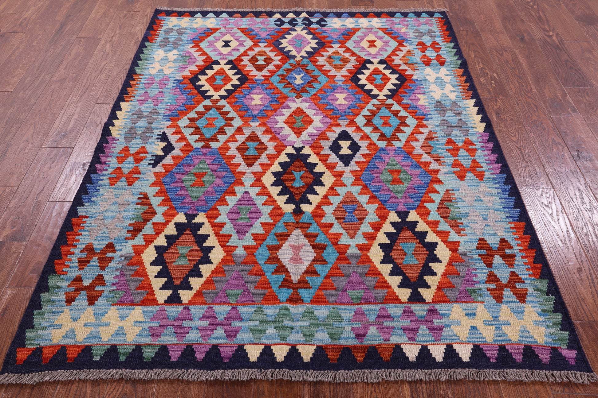 Reversible Kilim Flat Weave Wool On Wool Rug - 5' 2" X 6' 7" - Golden Nile