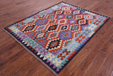 Reversible Kilim Flat Weave Wool On Wool Rug - 5' 2" X 6' 7" - Golden Nile