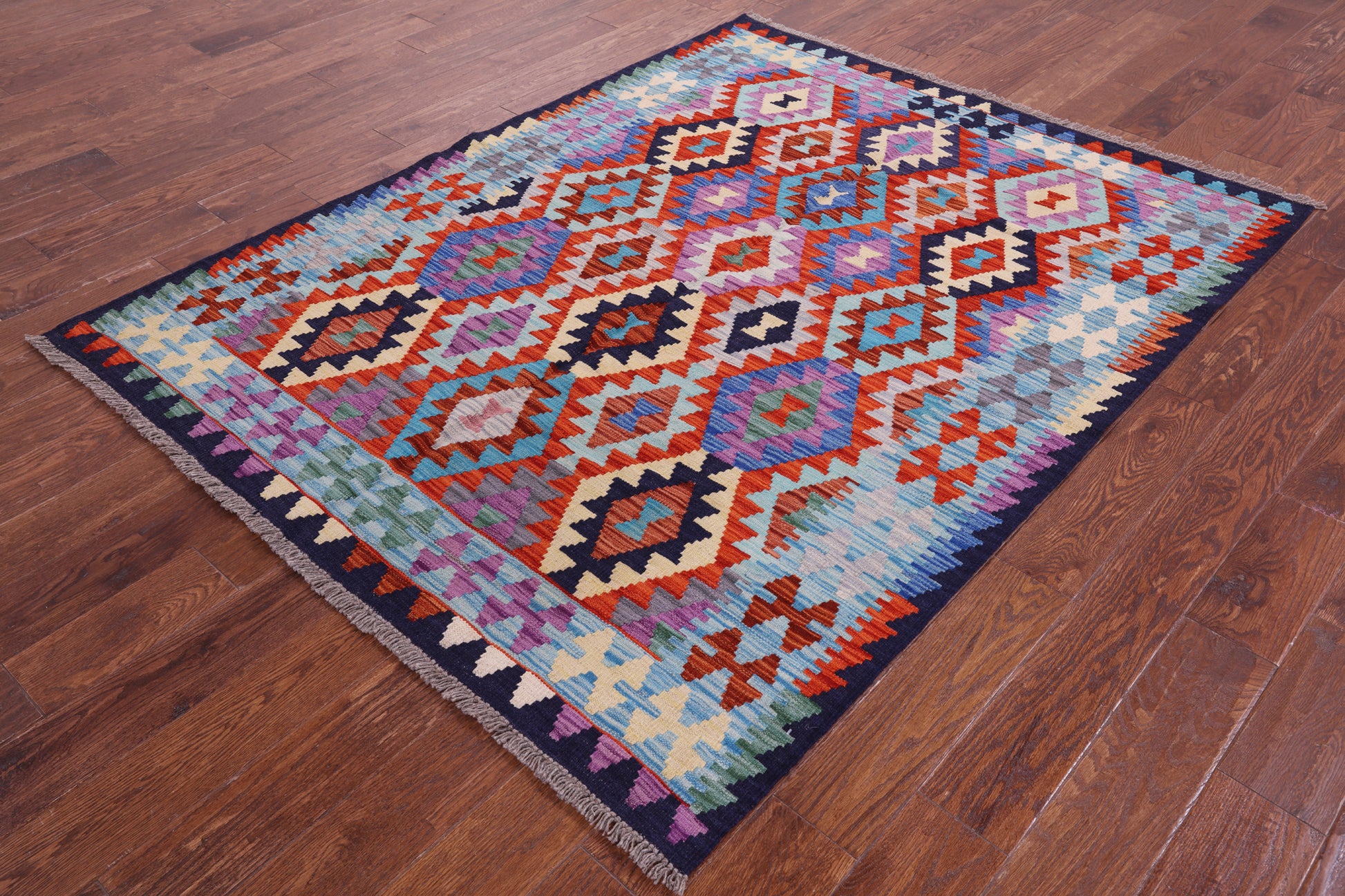 Reversible Kilim Flat Weave Wool On Wool Rug - 5' 2" X 6' 7" - Golden Nile