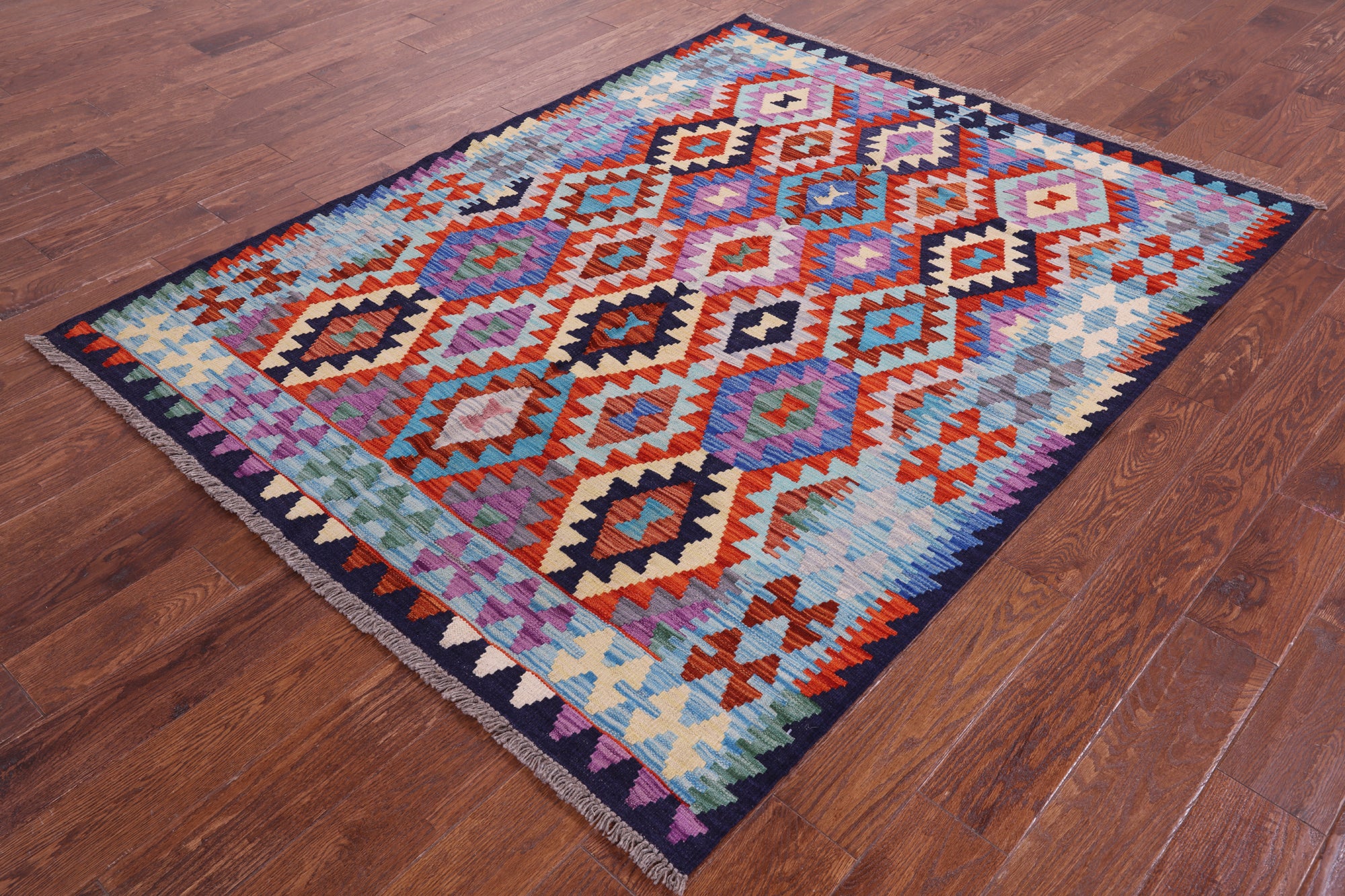 Reversible Kilim Flat Weave Wool On Wool Rug - 5' 2" X 6' 7" - Golden Nile