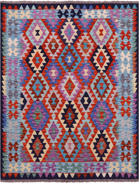 Reversible Kilim Flat Weave Wool On Wool Rug - 5' 2" X 6' 7" - Golden Nile