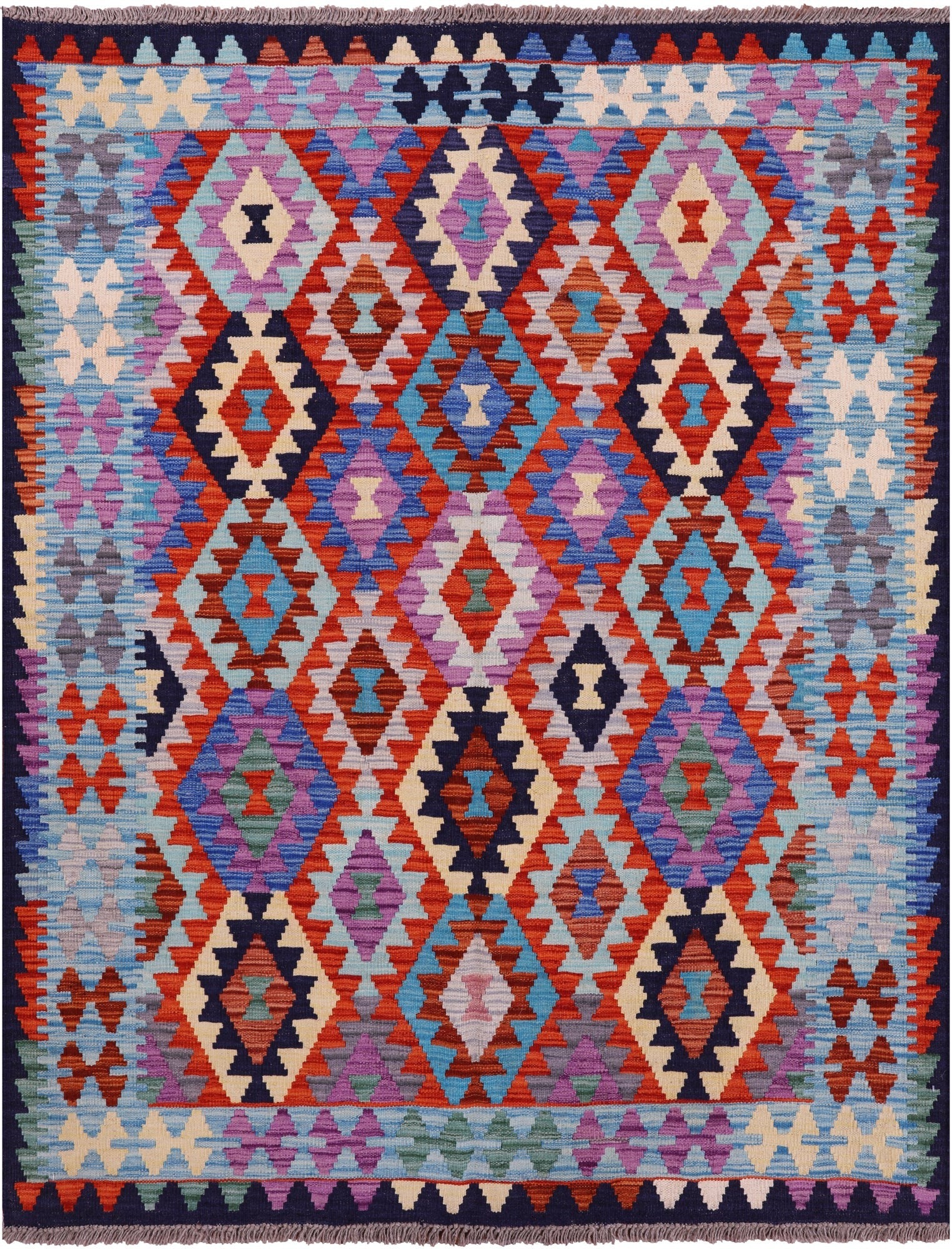 Reversible Kilim Flat Weave Wool On Wool Rug - 5' 2" X 6' 7" - Golden Nile