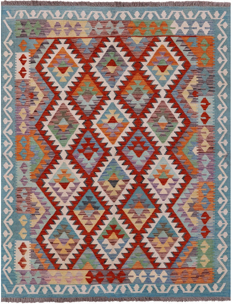 Reversible Kilim Flat Weave Wool On Wool Rug - 5' 1" X 6' 4" - Golden Nile