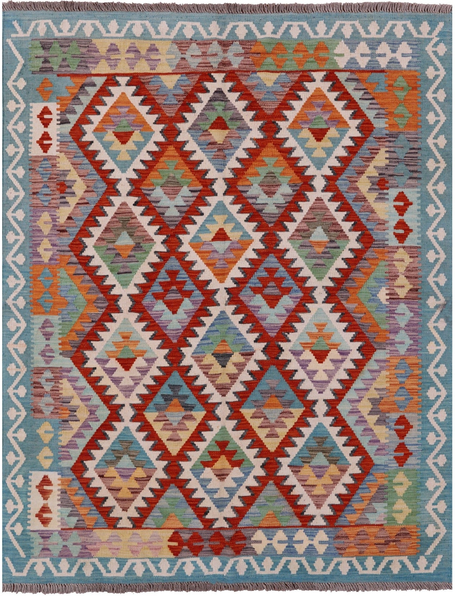 Reversible Kilim Flat Weave Wool On Wool Rug - 5' 1" X 6' 4" - Golden Nile