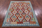 Reversible Kilim Flat Weave Wool On Wool Rug - 5' 1" X 6' 4" - Golden Nile