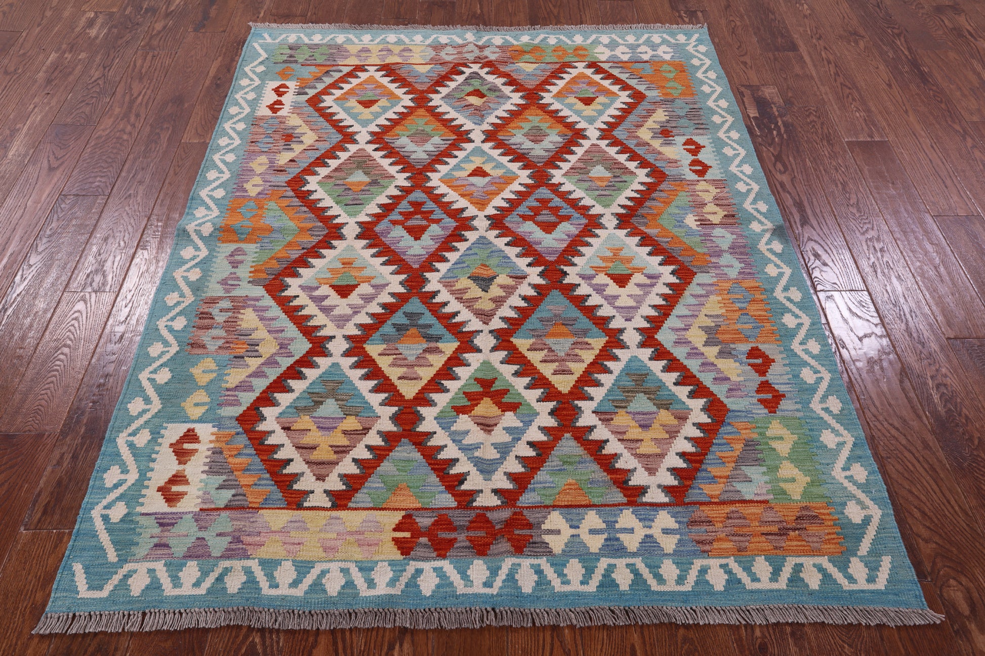 Reversible Kilim Flat Weave Wool On Wool Rug - 5' 1" X 6' 4" - Golden Nile