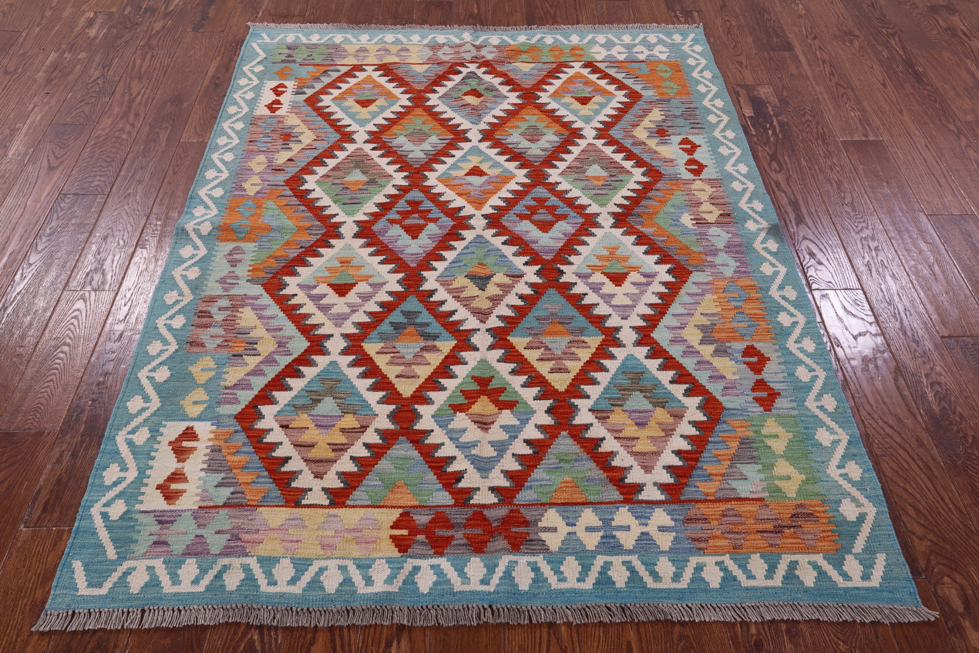 Reversible Kilim Flat Weave Wool On Wool Rug - 5' 1" X 6' 4" - Golden Nile