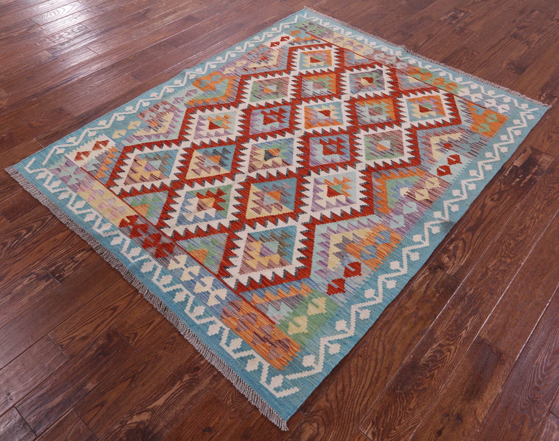Reversible Kilim Flat Weave Wool On Wool Rug - 5' 1" X 6' 4" - Golden Nile