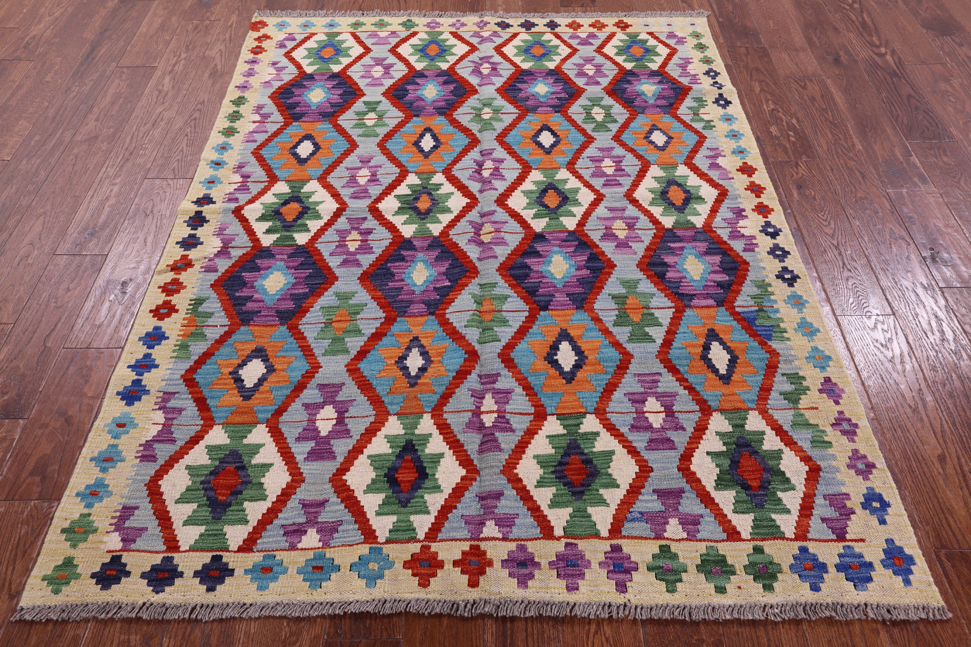 Reversible Kilim Flat Weave Wool On Wool Rug - 4' 11" X 6' 4" - Golden Nile
