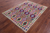 Reversible Kilim Flat Weave Wool On Wool Rug - 4' 11" X 6' 4" - Golden Nile