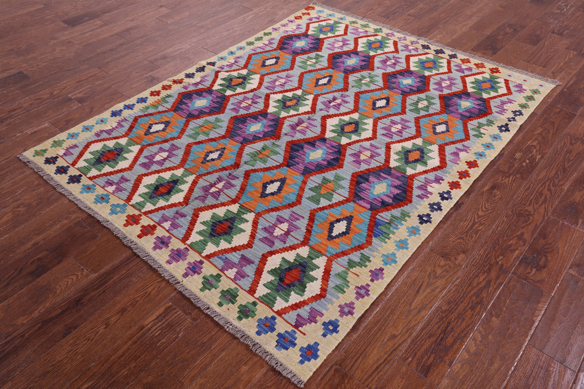 Reversible Kilim Flat Weave Wool On Wool Rug - 4' 11" X 6' 4" - Golden Nile