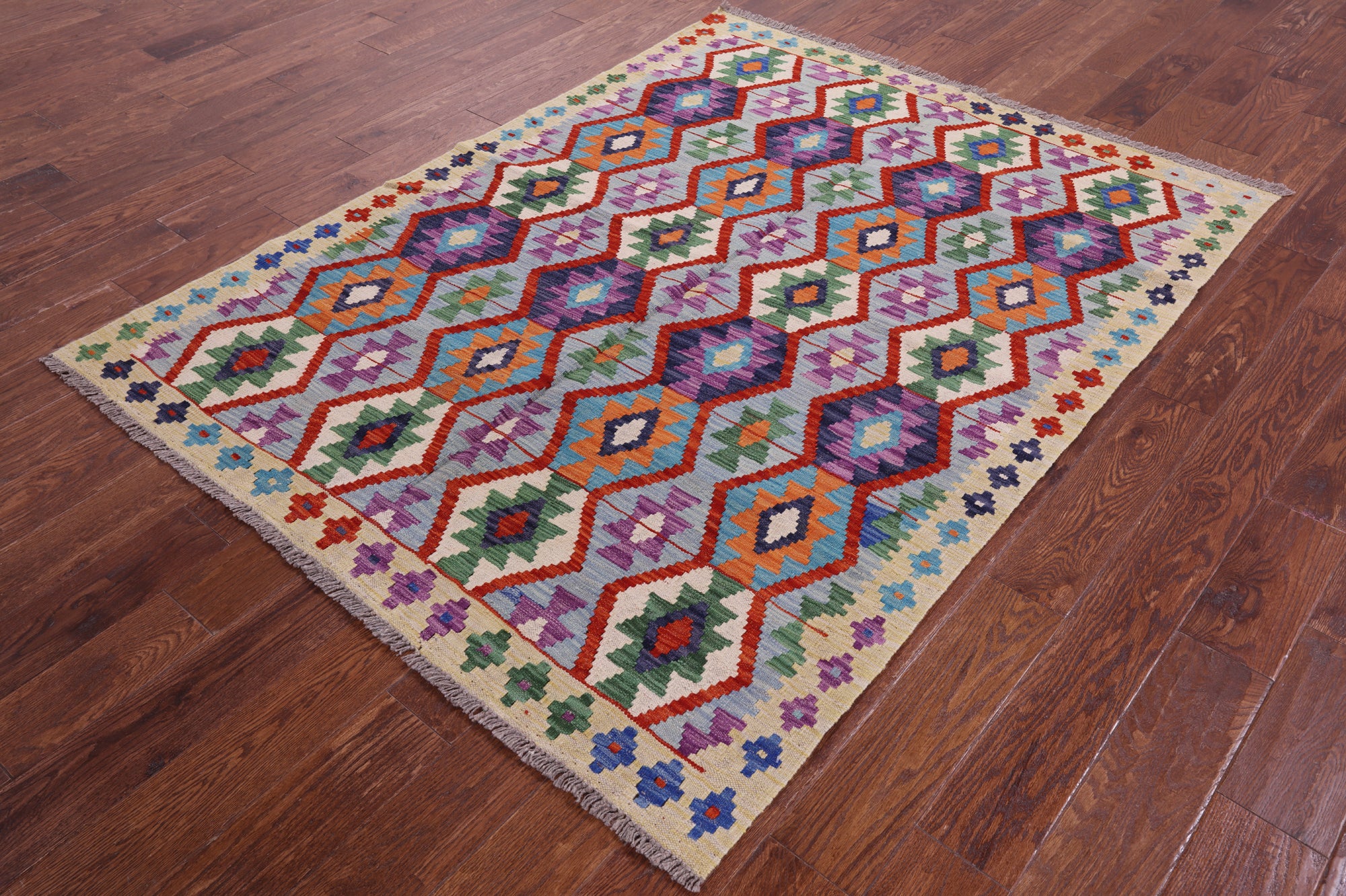 Reversible Kilim Flat Weave Wool On Wool Rug - 4' 11" X 6' 4" - Golden Nile