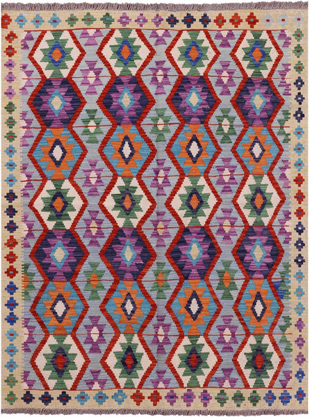 Reversible Kilim Flat Weave Wool On Wool Rug - 4' 11" X 6' 4" - Golden Nile