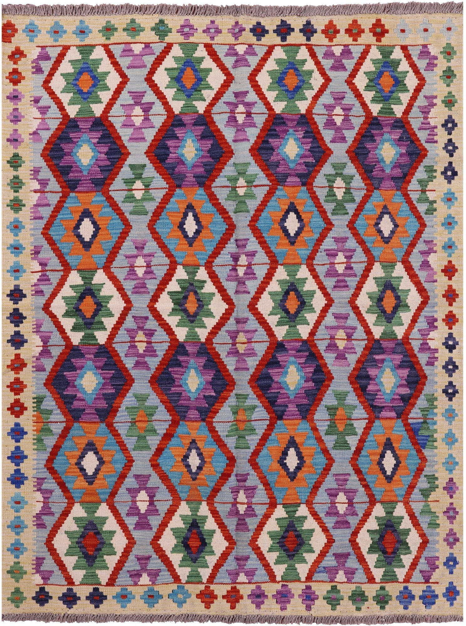 Reversible Kilim Flat Weave Wool On Wool Rug - 4' 11" X 6' 4" - Golden Nile