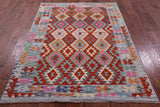 Reversible Kilim Flat Weave Wool On Wool Rug - 5' 0" X 7' 4" - Golden Nile
