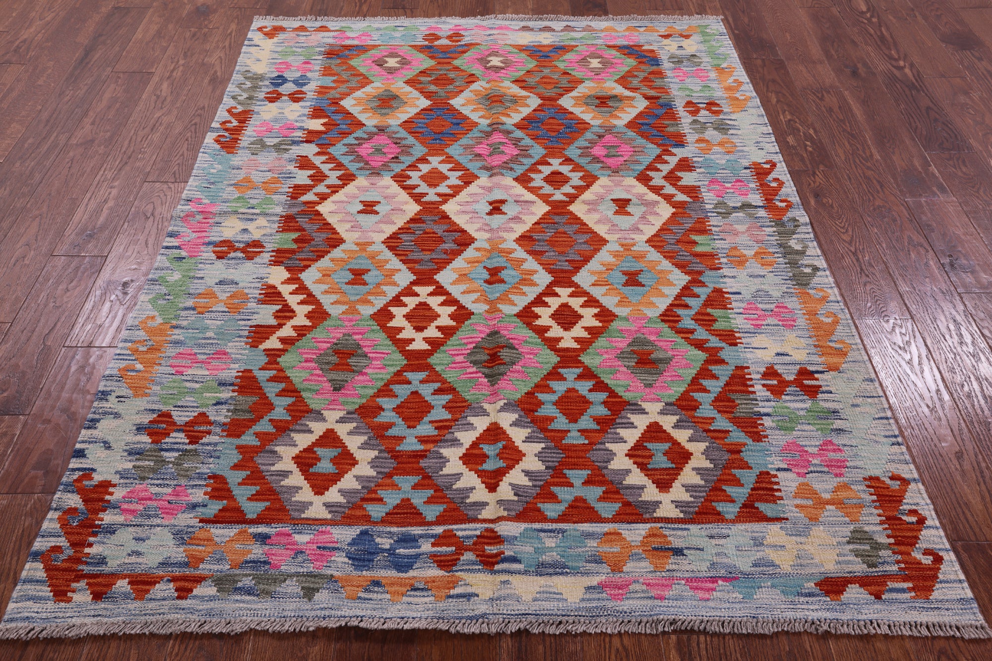 Reversible Kilim Flat Weave Wool On Wool Rug - 5' 0" X 7' 4" - Golden Nile