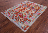 Reversible Kilim Flat Weave Wool On Wool Rug - 5' 0" X 7' 4" - Golden Nile