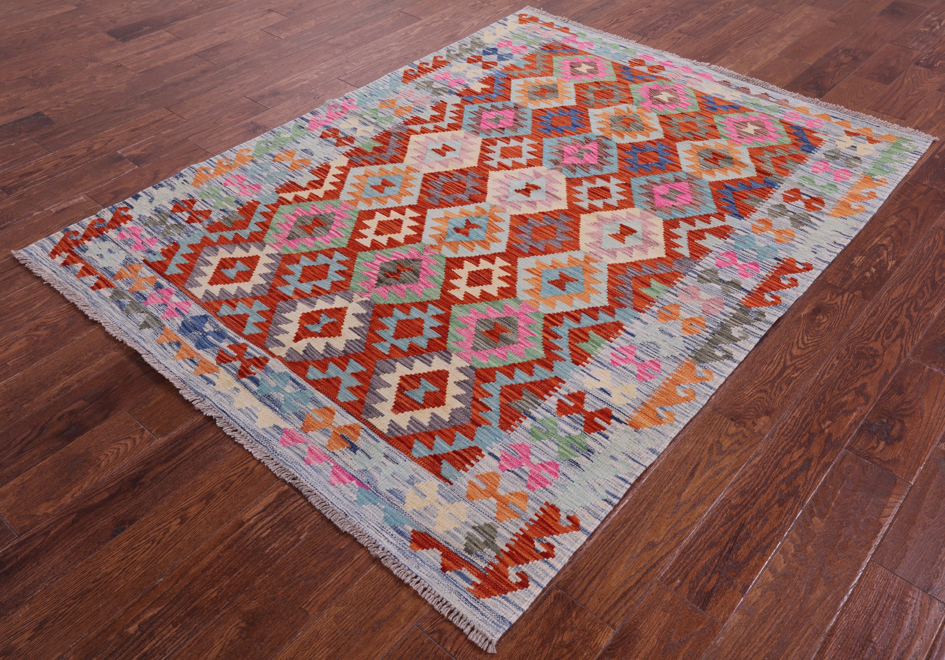 Reversible Kilim Flat Weave Wool On Wool Rug - 5' 0" X 7' 4" - Golden Nile