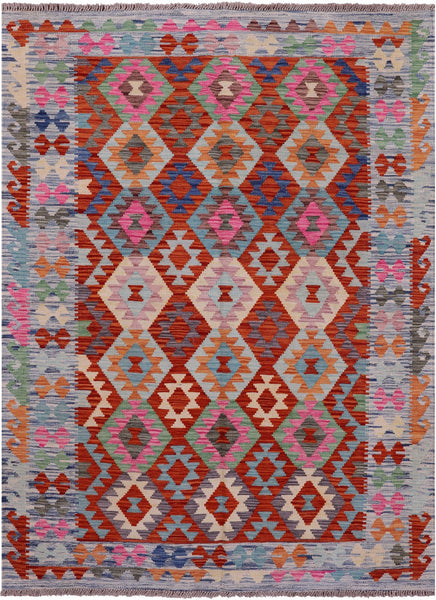 Reversible Kilim Flat Weave Wool On Wool Rug - 5' 0" X 7' 4" - Golden Nile