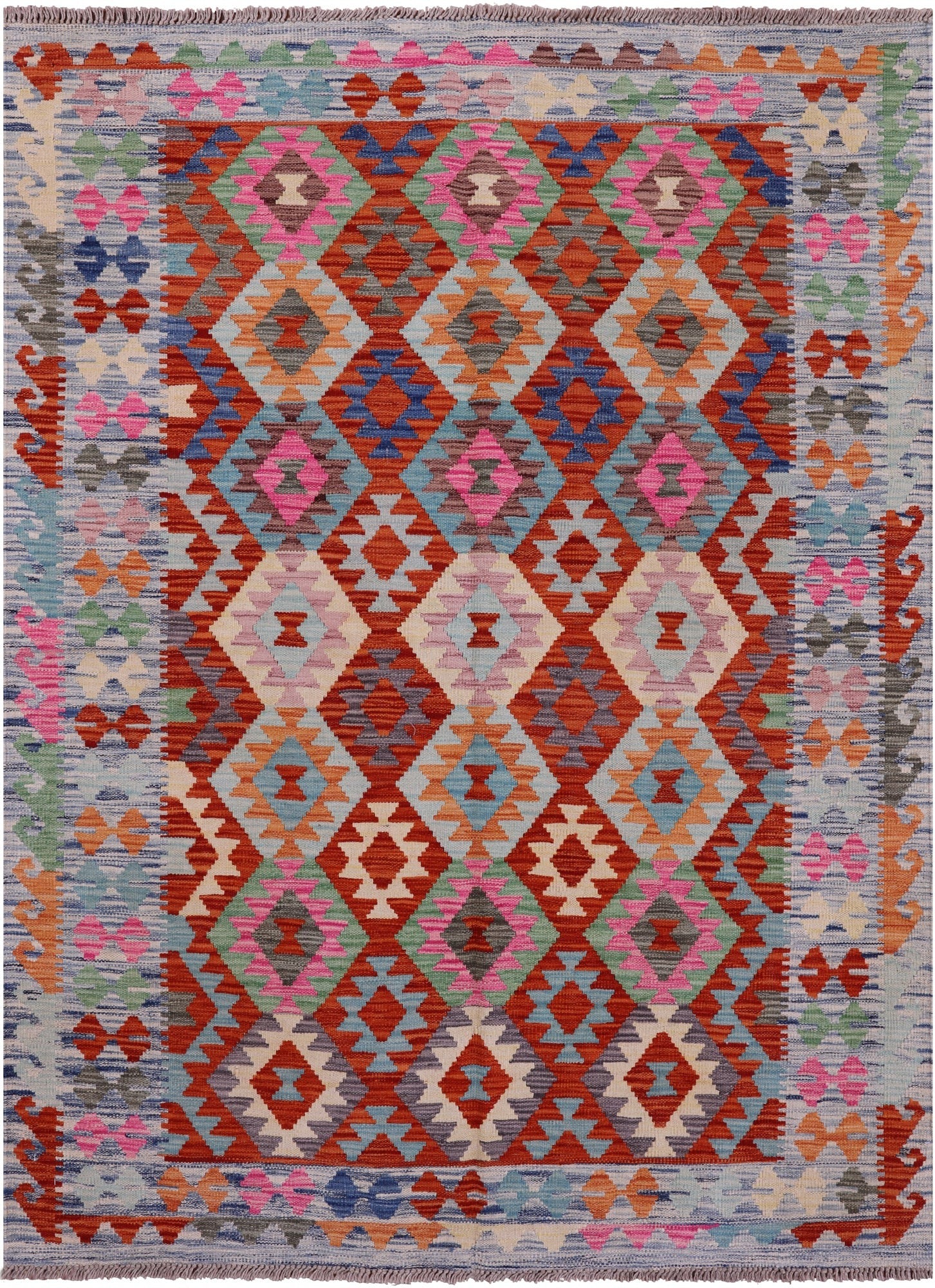 Reversible Kilim Flat Weave Wool On Wool Rug - 5' 0" X 7' 4" - Golden Nile