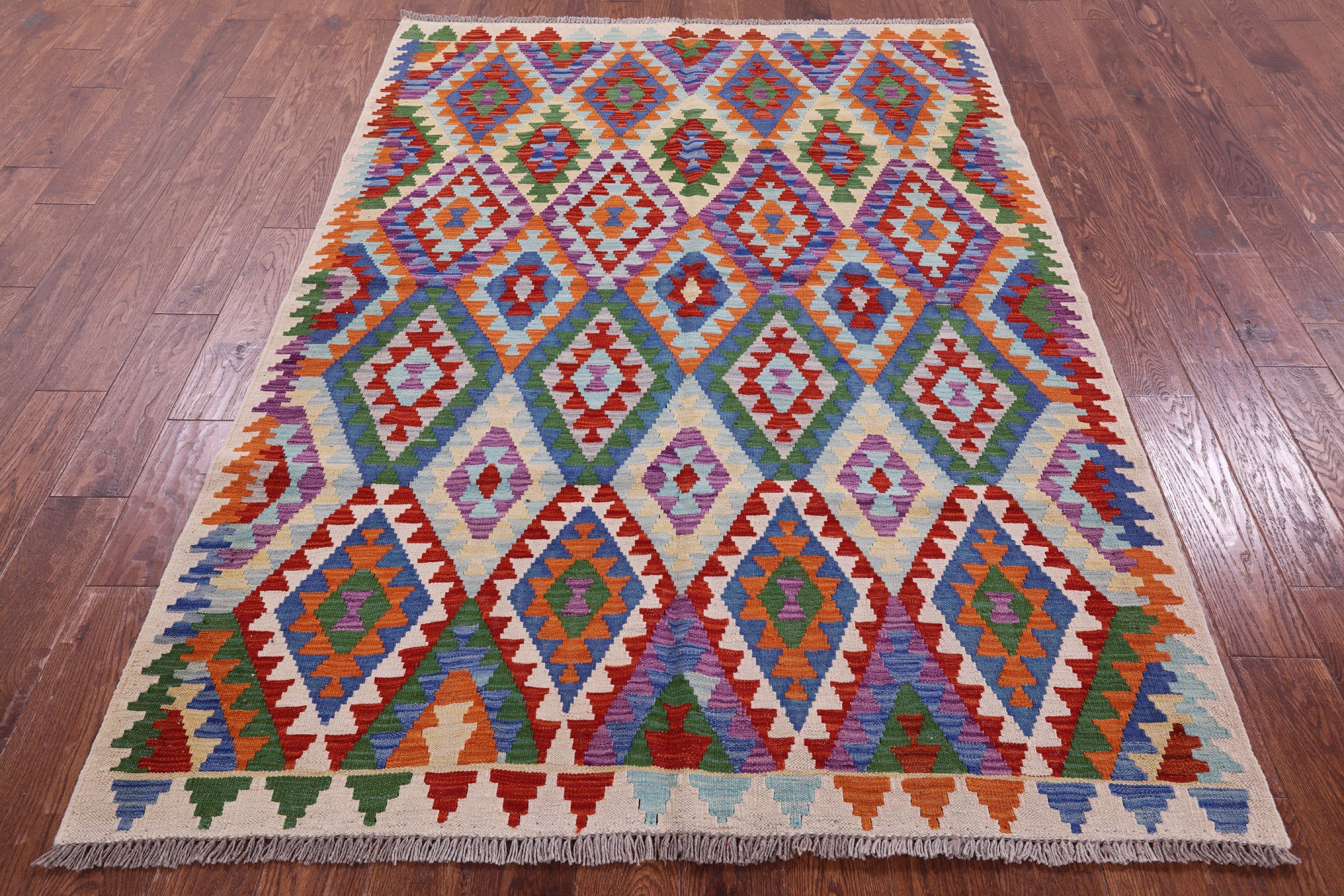 Reversible Kilim Flat Weave Wool On Wool Rug - 4' 10" X 6' 4" - Golden Nile