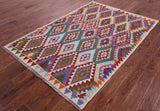 Reversible Kilim Flat Weave Wool On Wool Rug - 4' 10" X 6' 4" - Golden Nile
