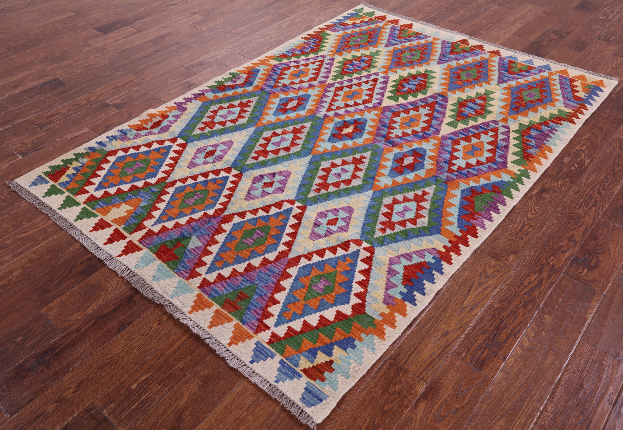 Reversible Kilim Flat Weave Wool On Wool Rug - 4' 10" X 6' 4" - Golden Nile