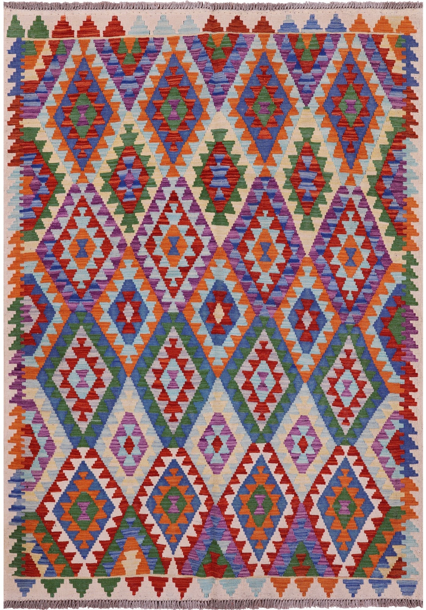 Reversible Kilim Flat Weave Wool On Wool Rug - 4' 10" X 6' 4" - Golden Nile