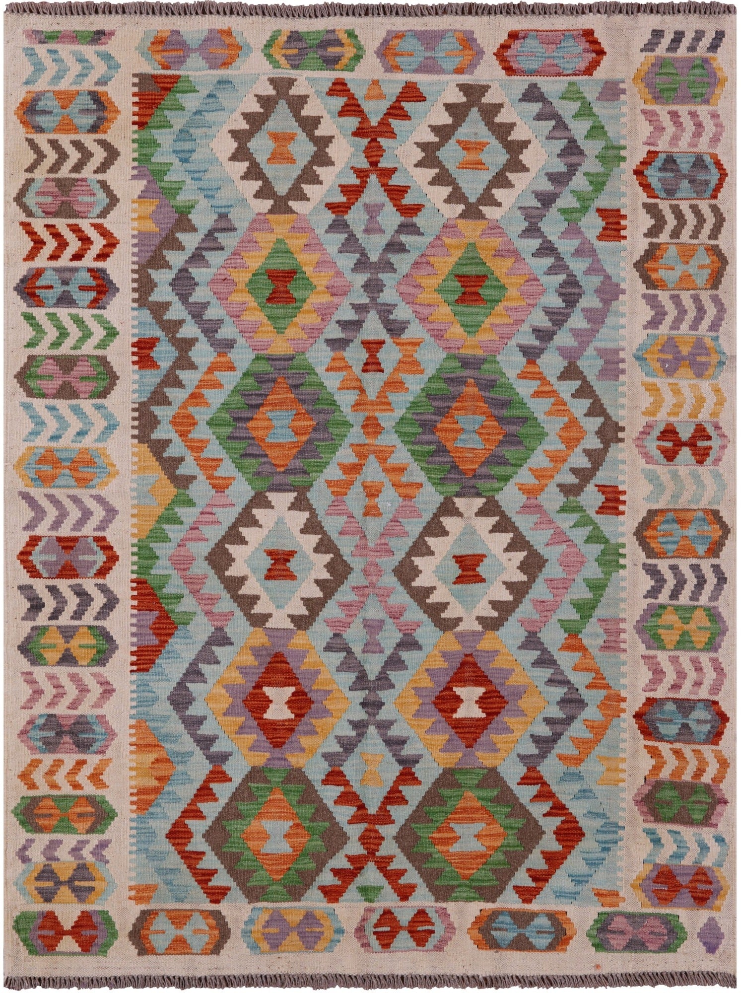 Reversible Kilim Flat Weave Wool On Wool Rug - 5' 0" X 6' 6" - Golden Nile
