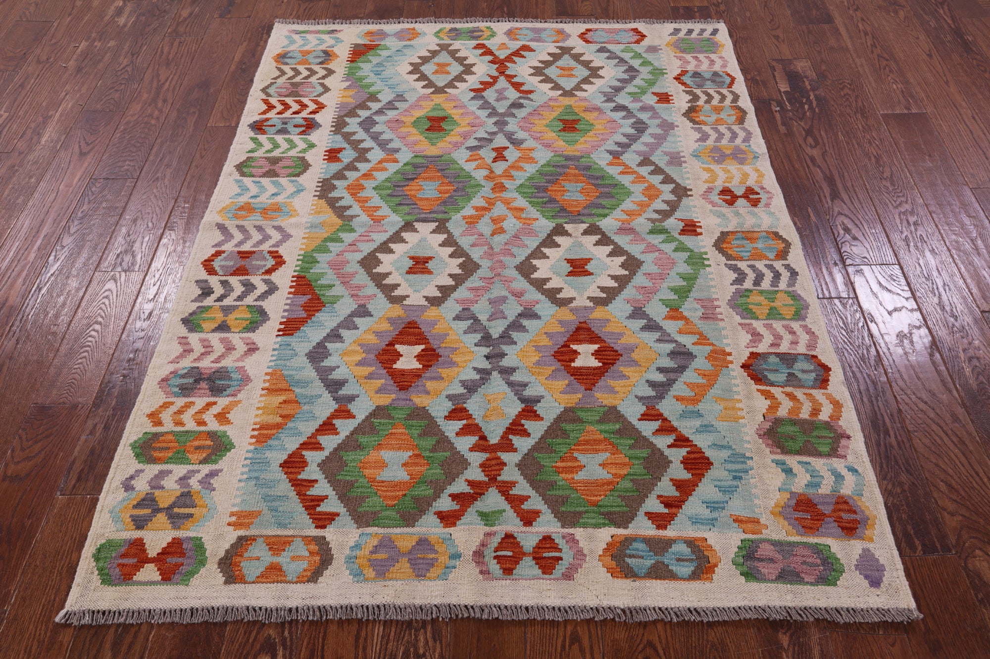 Reversible Kilim Flat Weave Wool On Wool Rug - 5' 0" X 6' 6" - Golden Nile