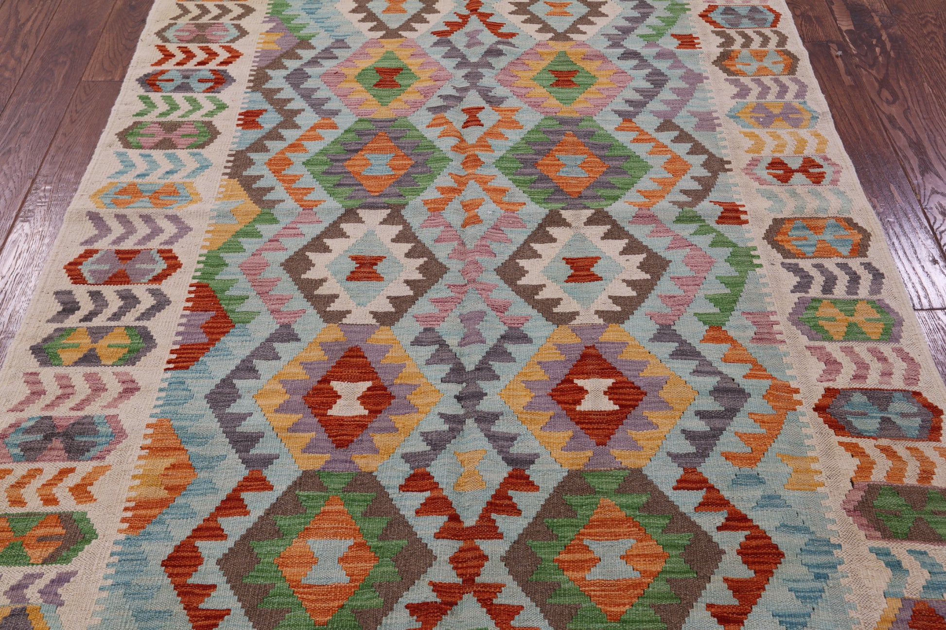 Reversible Kilim Flat Weave Wool On Wool Rug - 5' 0" X 6' 6" - Golden Nile