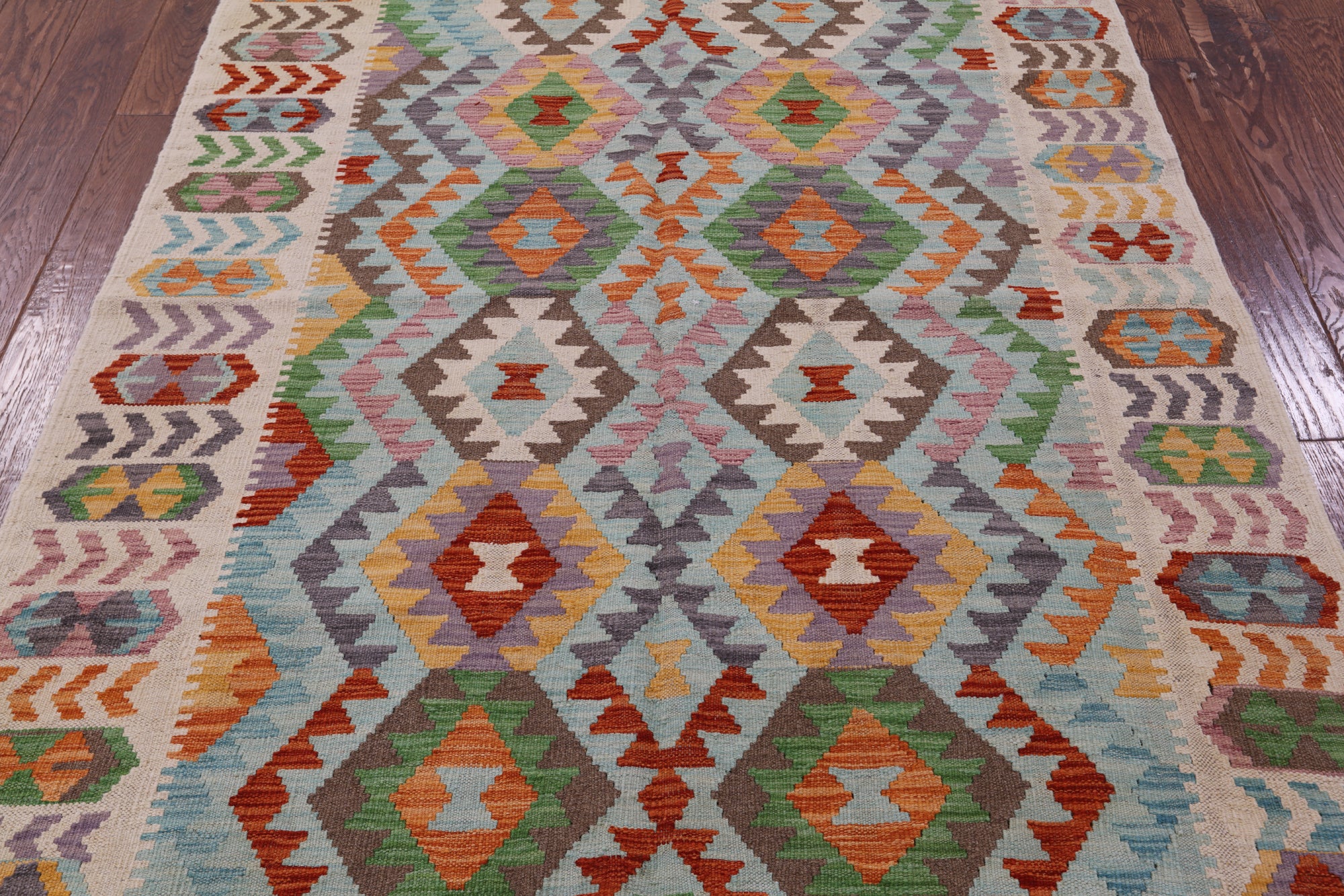 Reversible Kilim Flat Weave Wool On Wool Rug - 5' 0" X 6' 6" - Golden Nile
