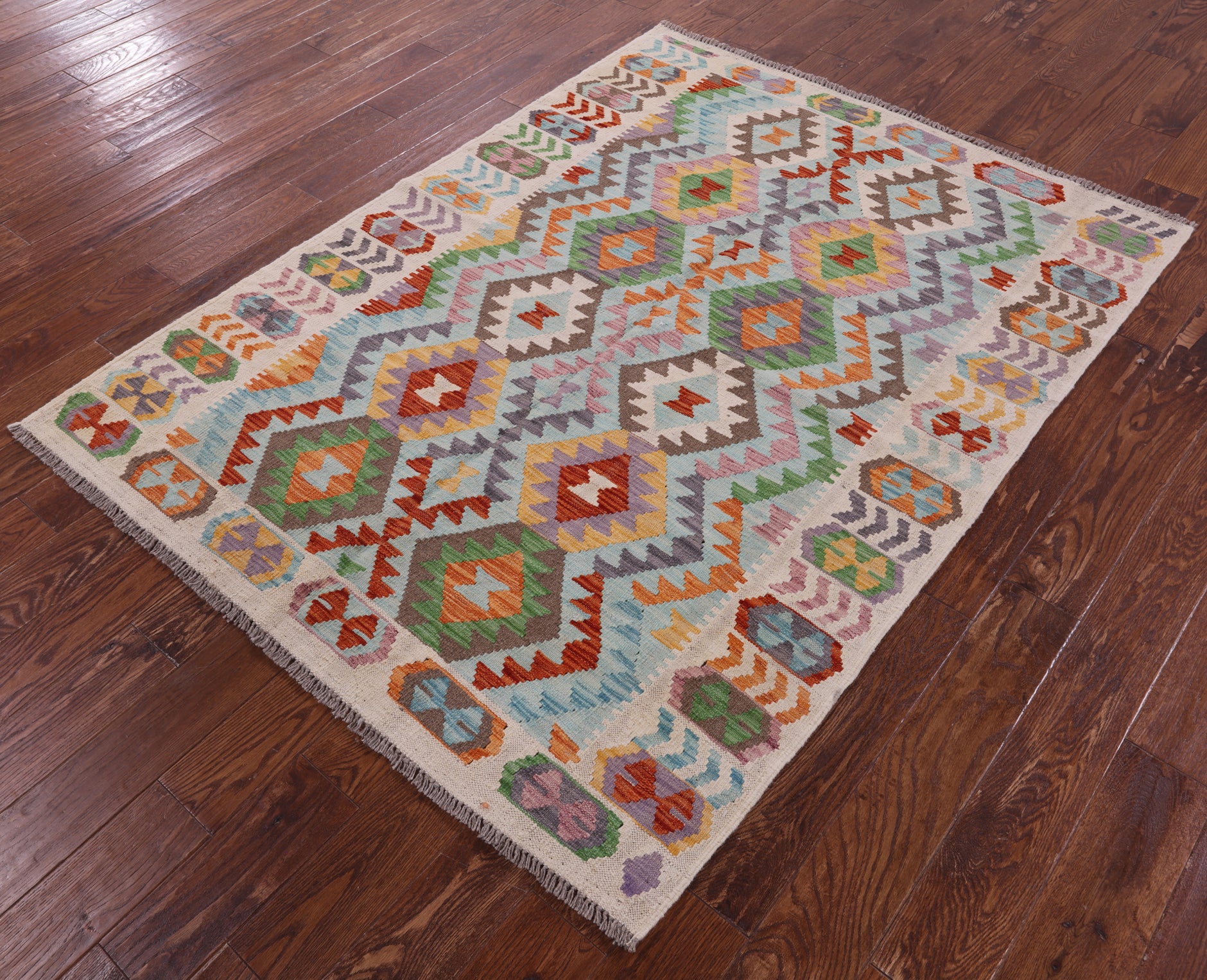 Reversible Kilim Flat Weave Wool On Wool Rug - 5' 0" X 6' 6" - Golden Nile