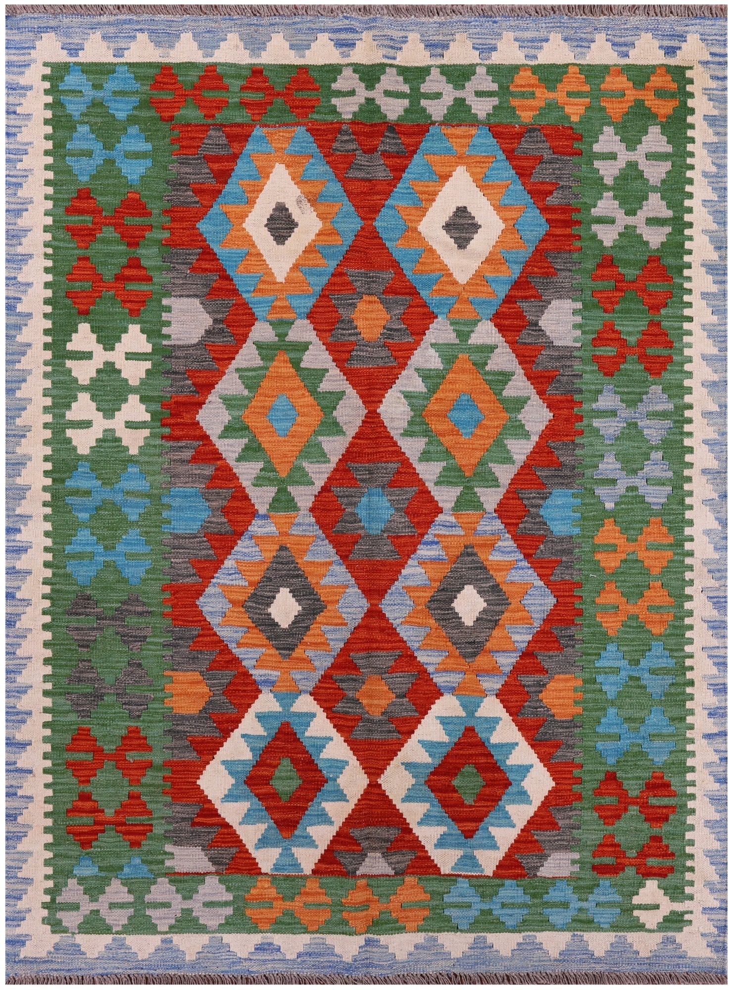 Reversible Kilim Flat Weave Wool On Wool Rug - 4' 11" X 6' 2" - Golden Nile