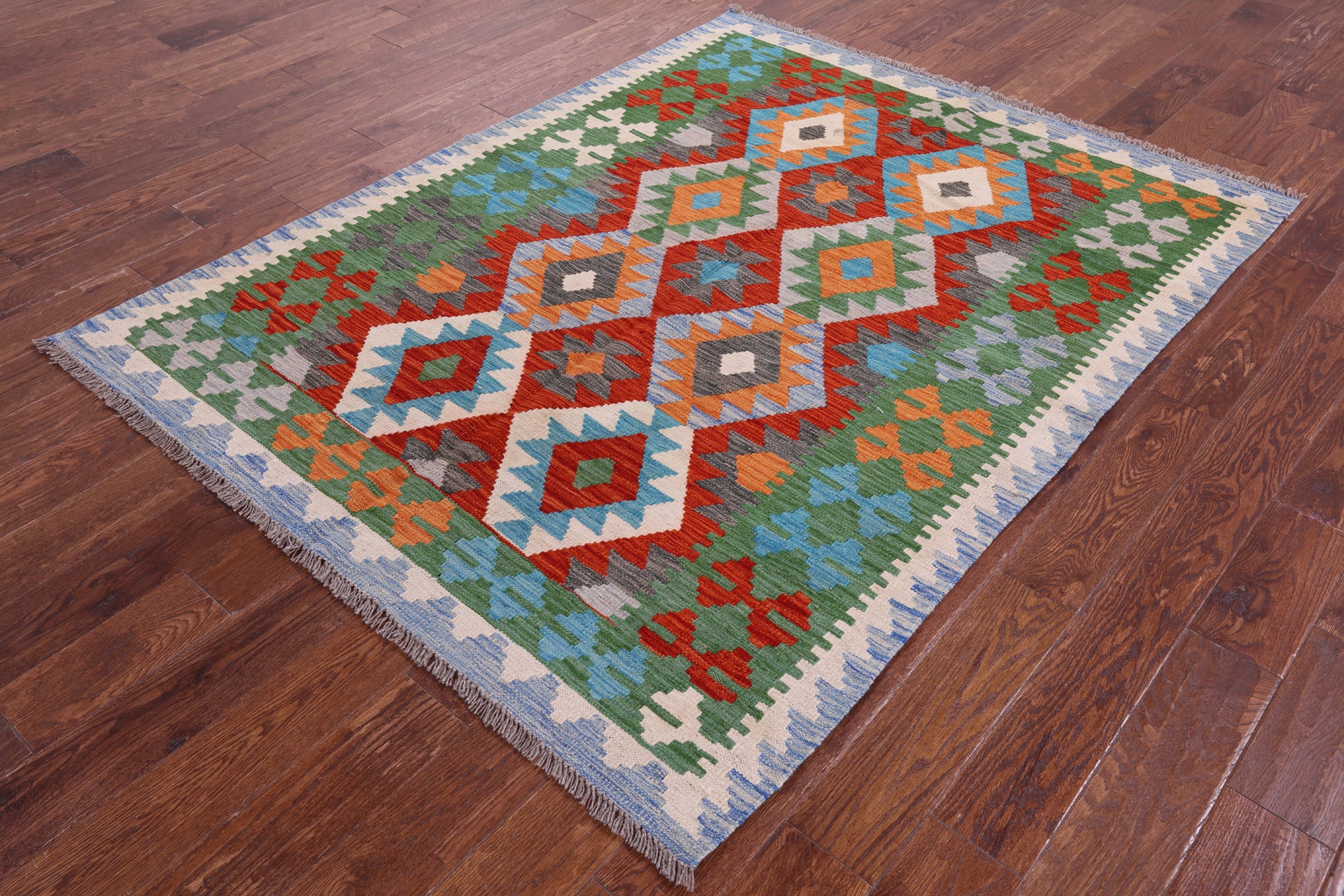 Reversible Kilim Flat Weave Wool On Wool Rug - 4' 11" X 6' 2" - Golden Nile