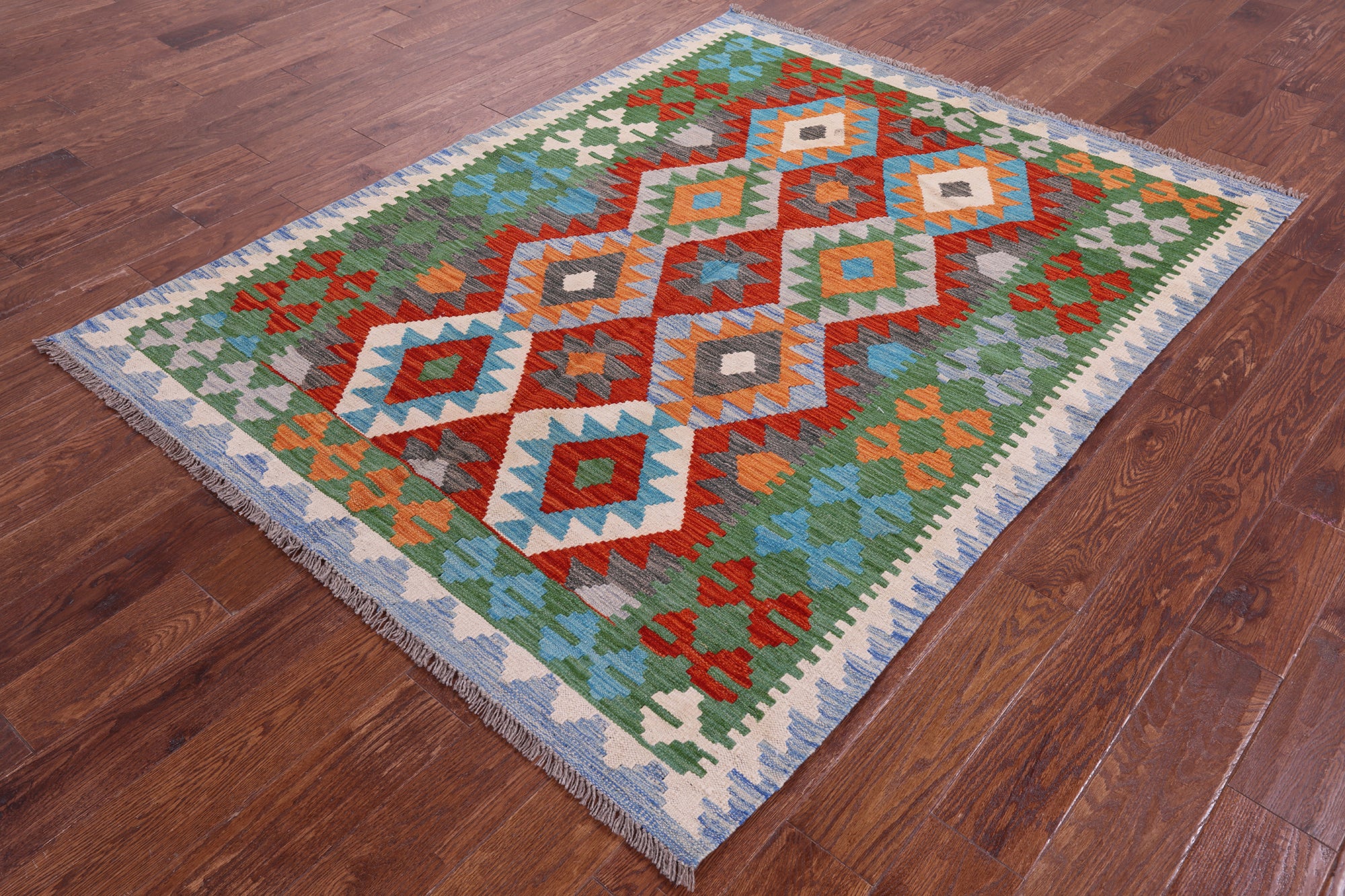 Reversible Kilim Flat Weave Wool On Wool Rug - 4' 11" X 6' 2" - Golden Nile