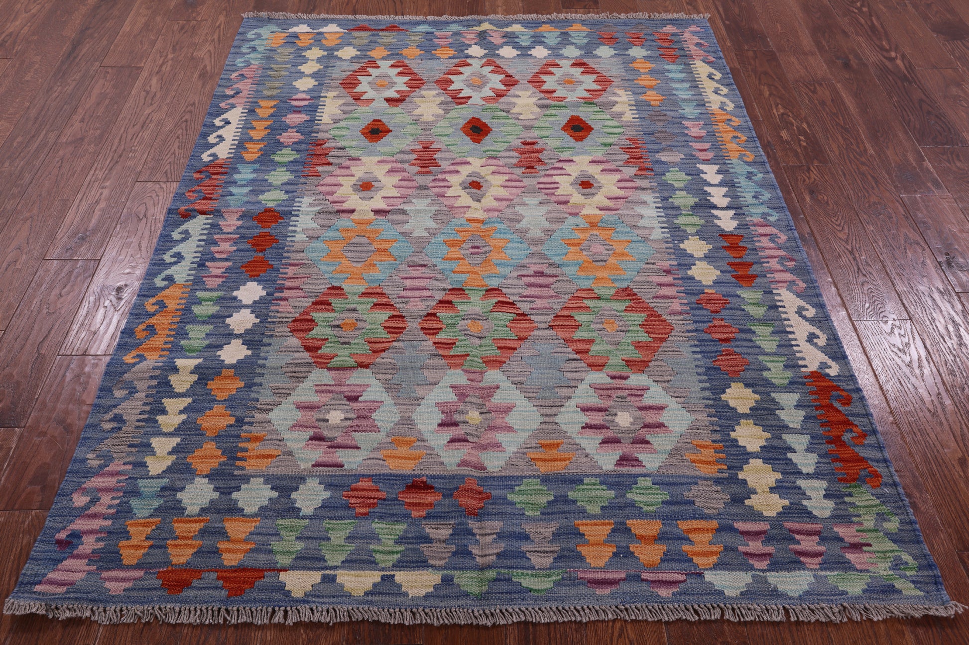Reversible Kilim Flat Weave Wool On Wool Rug - 4' 11" X 6' 6" - Golden Nile