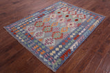 Reversible Kilim Flat Weave Wool On Wool Rug - 4' 11" X 6' 6" - Golden Nile